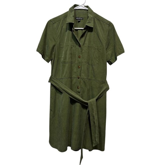 J Crew Mercantile Women Army Green Utility Shirt Dress Tie Front Pockets Size 4 - Picture 3 of 10